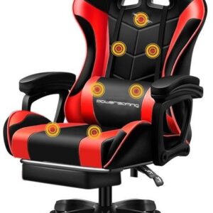 Cadeira Gaming 813 c/ Massagem 7 Pontos e Apoio p/ Pés (Preto/Vermelho)