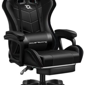 Cadeira Gaming 813 c/ Sistema Massagem, Coluna Bluetooth e Apoio p/ Pés (Preto)