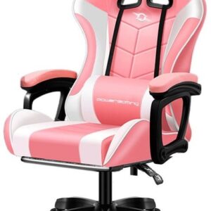 Cadeira Gaming 813 c/ Coluna Bluetooth (Rosa/Branco)