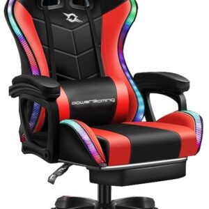 Cadeira Gaming 813 LED RGB c/ Apoio p/ Pés (Preto/Vermelho)