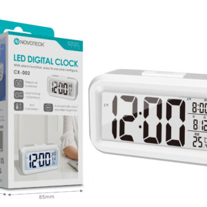 Relógio Digital LED NOVOTECK CK-002 Branco com Calendário, Alarme e Indicador de Temperatura