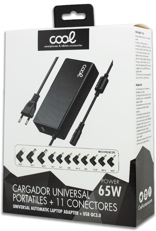 Fonte de Alimentação Universal 65W + 11 Conectores p/ Computador (USB QC3.0) - COOL
