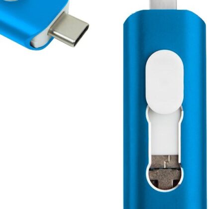 Pen Drive USB 64GB 3 em 1 Lightning / Tipo-C / Micro-USB (Azul) - COOL