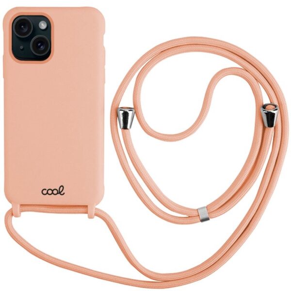 Capa c/ Cordão Liso p/ iPhone 15 (Rosa) - COOL