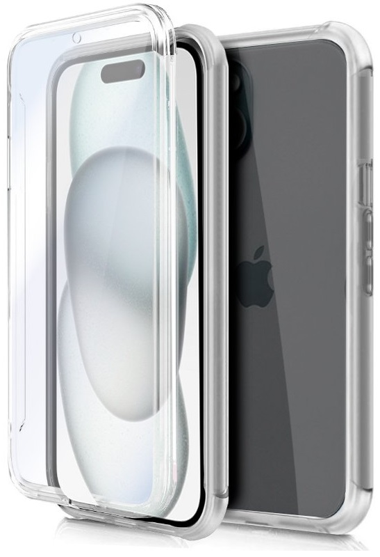 Capa de Silicone 3D p/ iPhone 15 Frente + Verso (Transparente) - COOL