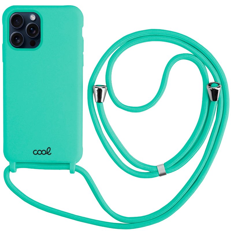 Capa c/ Cordão Liso p/ iPhone 15 Pro (Menta) - COOL