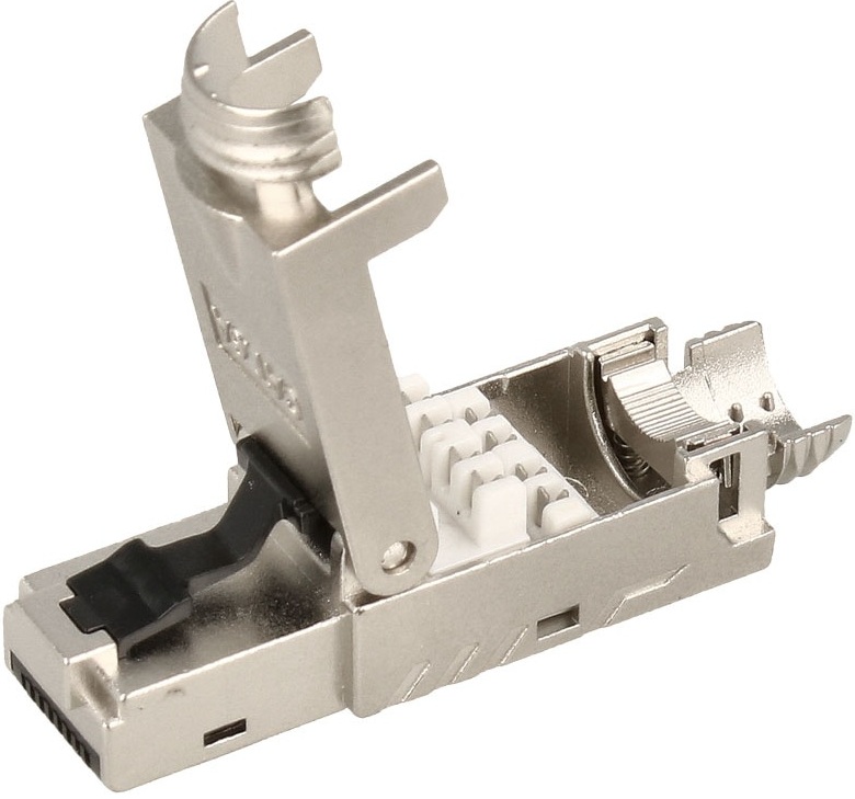 Ficha Rede RJ45 8 Pinos Cat.6A FTP Tool-Less Macho (Blindada)