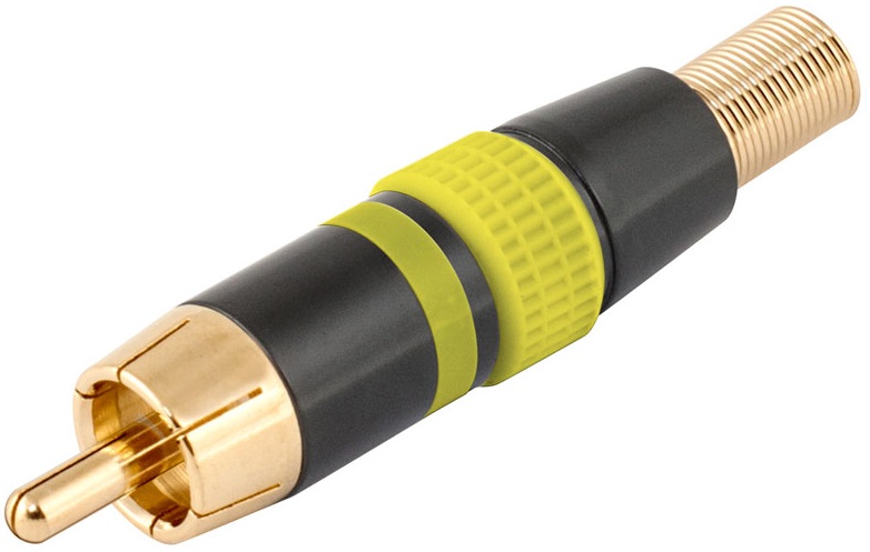 Ficha RCA Metálica Macho c/ Anel Amarelo