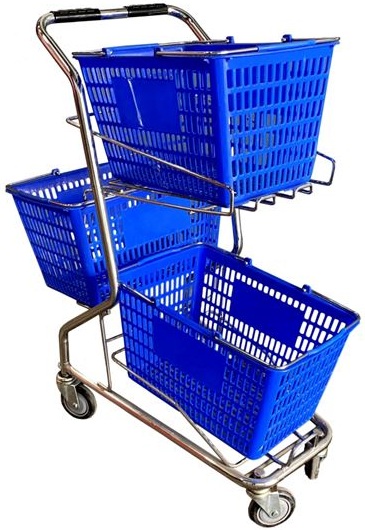 Carro de Transporte p/ Preparação Encomendas c/ 3 Cestas de 28L (Azul) - CROMAD