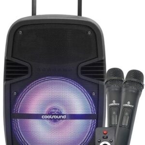 Coluna Port?til Amplificada A340 8 250W BLUETOOTH/USB/FM c/ 2 Microfones (Preto) - COOLSOUND