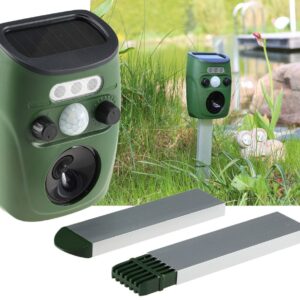 Detector Movimento/Repelente Solar Ultrasónico de Animais p/ Jardim (Cães, Gatos, Pássaros)