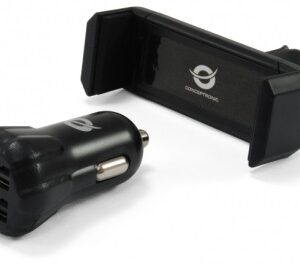 Pack Carregador Universal Isqueiro 12/24V 2x USB 2A + Suporte p/ Smartphone - CONCEPTRONIC