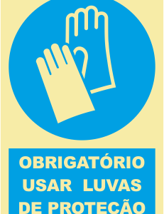 Sinal de Obrigação de Uso de Luvas de Protecção - Fotoluminescente (150mmx200mm)