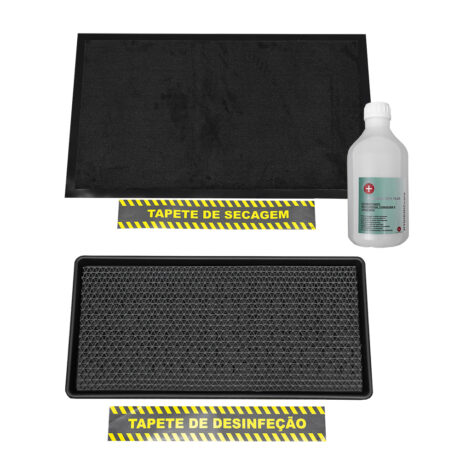 Pack 2x Tapetes de Desinfeção Higienizante / Secagem + 2 Sinaléticas Chão + Liquido Desinf. 1 Litro