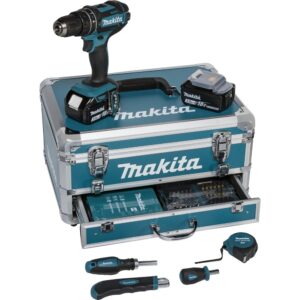 Aparafusadora/Berbequim 18V + 2 Baterias + Carregador + Caixa de 96 Utensílios DHP482RFX9 - MAKITA