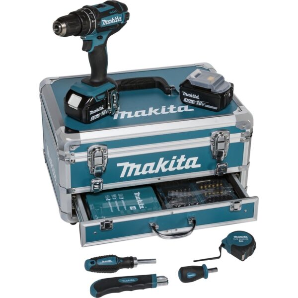 Aparafusadora/Berbequim 18V + 2 Baterias + Carregador + Caixa de 96 Utensílios DHP482RFX9 - MAKITA