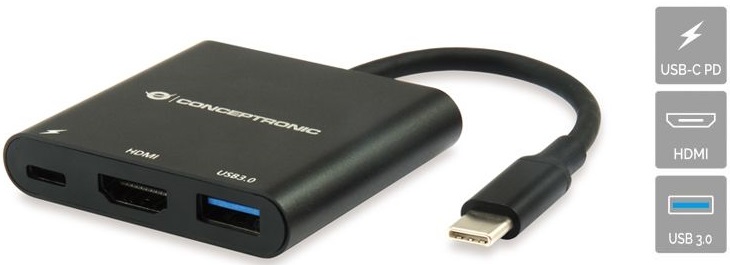Conversor Docking Station USB-C 3-EM-1 - HDMI - CONCEPTRONIC
