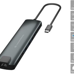 Placa de Rede Externa USB-C Macho com HUB HDMI / USB 3.0 / USB C / Cart?es / RJ45 - CONCEPTRONIC