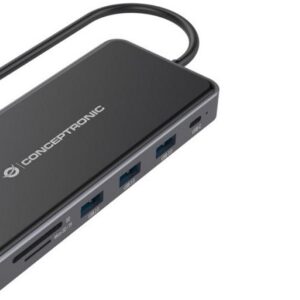 Placa de Rede Externa GIGABIT USB-C Macho c/ HUB USB + 2x HDMI + VGA + Leitor Cart?es - CONCEPTRONIC