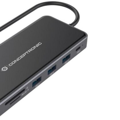 Placa de Rede Externa GIGABIT USB-C Macho c/ HUB USB + 2x HDMI + VGA + Leitor Cartões - CONCEPTRONIC