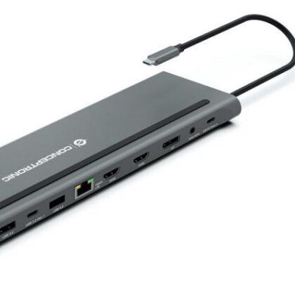 Placa de Rede Externa GIGABIT USB-C Macho c/ HUB USB + 2x HDMI + DP + Leitor Cart?es - CONCEPTRONIC