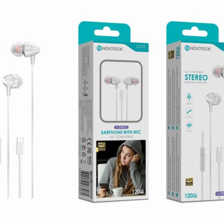Auriculares Estéreo com Microfone Novoteck E-039 – Conexão USB-C, Áudio Hi-Fi