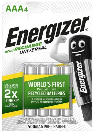 Blister 4x Pilhas Recarregáveis AAA 500mAh HR03 1,2V - ENERGIZER