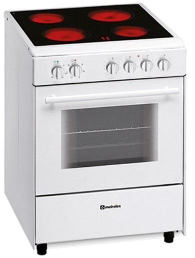 Fogão Elétrico Vitrocerâmico 4 Zonas E604W.1 + Forno Elétrico 55L (Branco) - MEIRELES