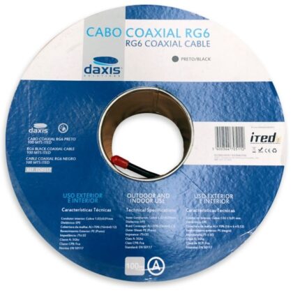 Bobine Cabo Coaxial RG6 Interior e Exterior ITED Preto (100 mts) - DAXIS