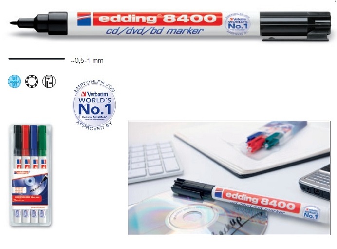 Caneta p/ Marcação CDs, DVDs e BDs (0,5~1mm) - Edding 8400