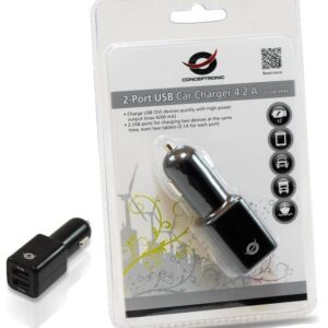 Carregador Universal Isqueiro 12/24V 2x USB 4,2A (Preto) - CONCEPTRONIC