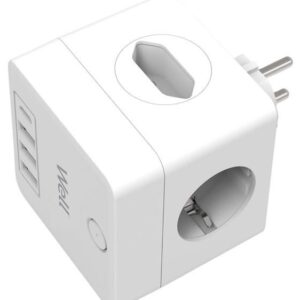 Tomada Dupla c/ 2x Euro, 3x USB-A e 1x USB-C PD 20W - WELL