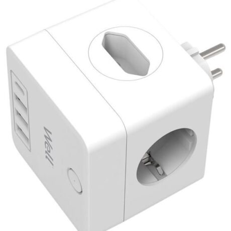Tomada Dupla c/ 2x Euro, 3x USB-A e 1x USB-C PD 20W - WELL