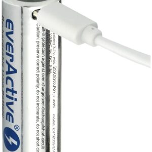 Pilha Lithium 18500 3.7V 2100mAh Recarregável p/ USB-C c/ LED de Estado - everActive