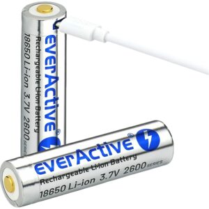 Pilha Lithium 18650 3.7V 2600mAh Recarregável p/ microUSB c/ LED de Estado - everActive