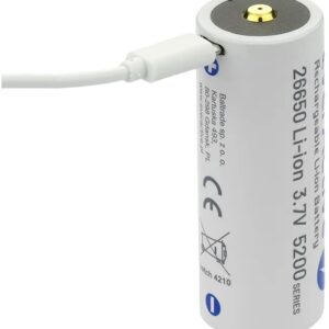 Pilha Lithium 26650 3.7V 5200mAh Recarregável p/ microUSB c/ LED de Estado - everActive