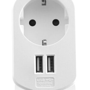 Tomada Schuck c/ 2x Entradas USB (Branco) - EWENT