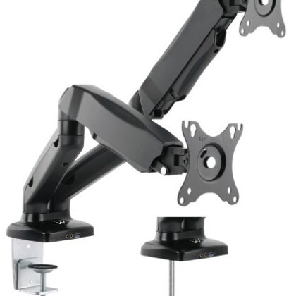Suporte de Mesa Duplo p/ Monitor 13Kg 27 c/ USB (Preto) - EWENT