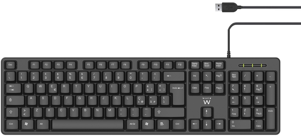 Teclado Profissional USB - PT Layout QWERTY (Preto) - EWENT