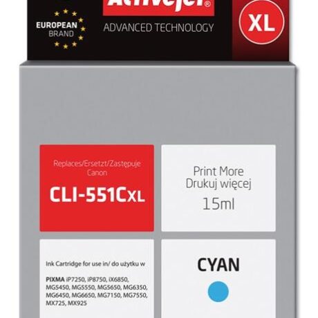 Tinteiro Compatível CLI-551C Canon (Ciano) - ACTIVEJET