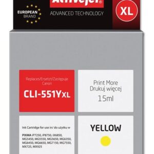 Tinteiro Compat?vel CLI-551Y Canon (Amarelo) - ACTIVEJET