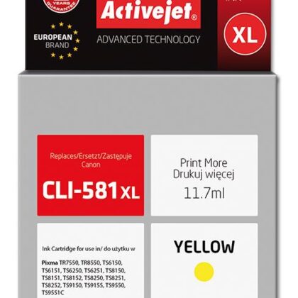 Tinteiro Compatível CLI-581Y XL Canon (Amarelo) - ACTIVEJET