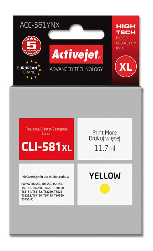 Tinteiro Compatível CLI-581Y XL Canon (Amarelo) - ACTIVEJET