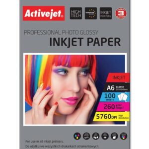 Papel Fotográfico AP6-260GR100 A6 Lustro 100 Folhas - ACTIVEJET