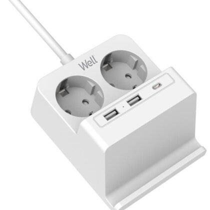 Extensão Protectora Dupla 36800W c/ 2x USB e 1x USB-C + Carreg. Indução c/ Suporte (2 mts) - WELL