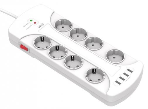 Extensão Protectora Octupla 36800W c/ 4x USB (3 mts) - WELL