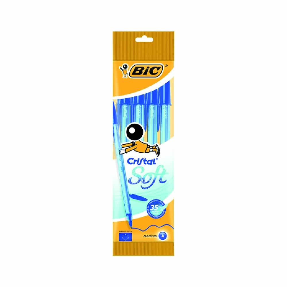 Esferográfica Bic Cristal Soft Pack de 4 Azul
