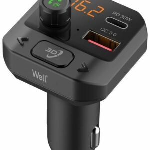 Transmissor Auto FM Bluetooth Pure 12/24V c/ MP3 + Carregamento Rápido USB QC3.0 + PD30W - WELL