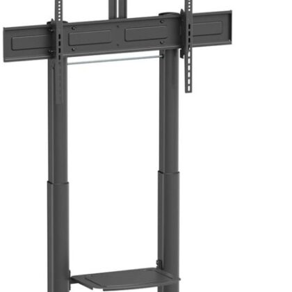 Suporte de Chão c/ Rodas/Manivela e Bandeja p/ TVs 60~100 (Preto) - AISENS