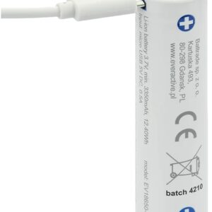 Pilha Lithium 18650 3.7V 3500mAh Recarreg?vel p/ microUSB c/ LED de Estado - everActive